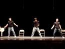 Group dancing by. 2 asians and caucasion