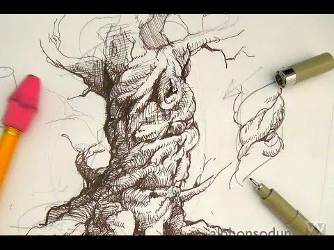 Pen and Ink Drawing Tutorials | How to draw a realistic spiraling tree