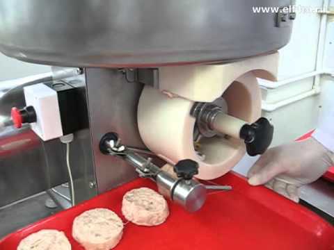 Видео: оборудование для производства мясных полуфабрикатов (котлет) в пищевом цехе гипермаркета.