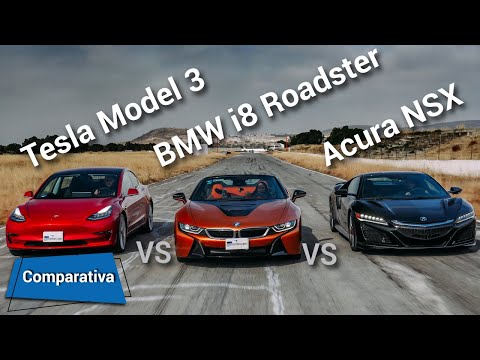 Tesla Model 3 vs Acura NSX vs BMW i8 Roadster