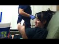 Kayla getting a shot to the butt. (: