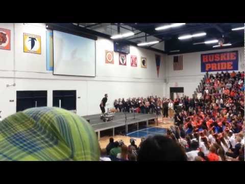 MAD CHAD - Mad Chad Taylor performs during Naperville North High School's Homecoming Assembly on October 19, 2012. He is most well known for his chainsaw juggling and c...