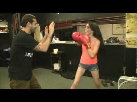 ALYSSA HART - Allison Banks, Alyssa Hart and JC Simpson were taking a break and the girls decided to try some boxing.