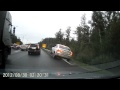 Car Passing On Shoulder Slams Into Guardrail