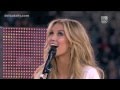 Delta Goodrem performs 'Sitting on Top of the World' at the State of Origin in Melbourne