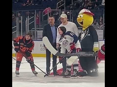 Pregame Puck Drop with Columbus Blue Jackets Mathieu Olivier