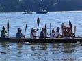 The first out of more than 80 canoes arrive at the Lummi Nation (near Bellingham, Washington) on July 30, 2007. The annual tribal canoe journey draws canoe families from indigenous nations around the Pacific Northwest and British Columbia. Many of these first canoes were from the 