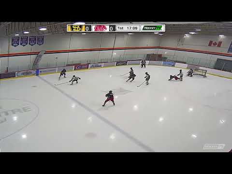 #6 Liam Downie (white) doing what he does best on the PK: Taking away passing, shooting lanes and being active in the D Zone. His hard work pays off and he clears the puck and goes for a change.