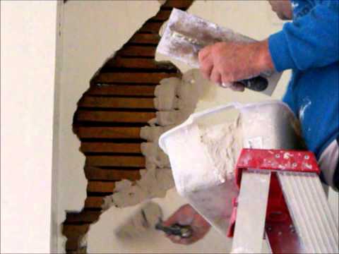 plaster repair - Wall repairs lath & plaster large hole in 1880's Victorian weatherboard house Part 1. For comments or questions message at http://www.hprs.net.