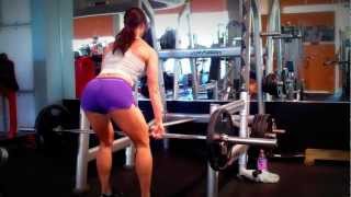 Erin Stern practices bent over barbell row
