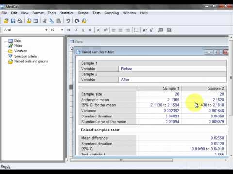 Paired Samples t Test by using MedCalc