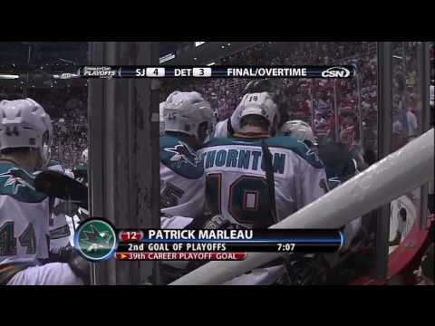 Joe Thornton to Patrick Marleau Game Winning Goal vs Red Wings 2010 Playoffs