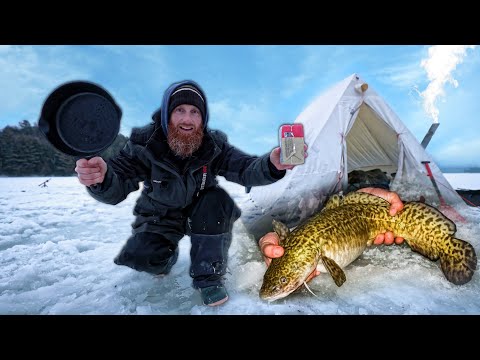 Winter Life in Canvas Tent on a Frozen Canadian Lake – Fishing for Food | ASMR (Silent)