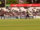 Run out decision... Chris Tremlett walking off... Greg Lamb loses his wicket as well.