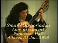 smaro gregoriadou interprets invocacion y danza by joaquin rodrigo, on a classic guitar with metalonylon trebles, featuring kertsopoulos aesthetics*. live concert in athens (parnassos concert hall, 31/1/98).
*kertsopoulos aesthetics: guitars, strings, acoustic applications of evolved specifications, a 30-year research on history and �sthetics of guitar, accomplished by greek guitarist-maker yorgos kertsopoulos and involving numerous suggestions on interpretation of old and new guitar repertoire, as well as transcriptions from other instruments to guitar. since �sthetics' first presentation in athens, 1994, by their inventor, numerous astonishing innovations have enriched inventive guitarist's sound, recreating 500-years of beautiful guitar tradition: high-pitched, transitive and re-entrant tunings up an octave higher than the ordinary, double and triple-course stringing, tone-colour's diversity, access to unexplored tonalities, pedal mechanisms! 
historic evidence: in 1948 andres segovia introduced the nylon string aesthetic of a.augustine. the classical and flamenco guitar enjoys this aesthetic for more than sixty years and guitarists of such a worldwide prestige such as julian bream, john williams, alirio diaz, abel carlevaro, dimitri fampas, gerasimos miliaresis, the romero family, c.parkening,  a.lagoya, i.presti, l.almeida, evangelos & liza, c.kotsiolis, roberto aussel, r.dyens, paul galbraith, paco de lucia, p.pena, c.montoya, sabicas, serranito (just to mention a few of these astonishing performers), play with great success the segovia-augustine aesthetic which has total acceptance today. now, a.barrios and h.villa-lobos played with metal strings while d.prat, a.lauro, f.tarrega, r.montoya played with gut strings. at the time of m.giuliani, m.carcassi, l.legnani, f.carulli, f.sor, d.aguado the guitar was strung with metal, gut and silk strings and had either double courses or single strings. also further back in history g.sanz, bermudo, brescianello played the guitar in higher pitched tunings and the triple strung guitarra battente was popular mainly in italy. y.kertsopoulos introduced in 1994 the kertsopoulos aesthetics which as a multiplex open architecture scheme provide the possibility of reviving and realizing the many aspects of guitar's aesthetics, as they have been recorded in history. among many guitarists that play the aesthetics today, smaro gregoriadou has made many succesful first world presentations of different aspects of aesthetic styles in guitar interpretation.