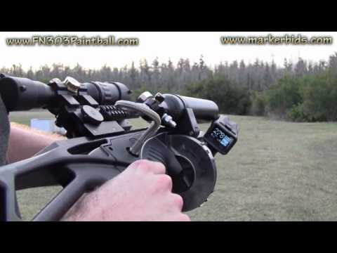 Modified - http://www.markerbids.com This video is a demonstration of the FN303 which has been modified to shoot standard paintballs & Tiberius Arms First Strike Rounds...