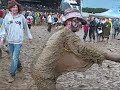 The world famous chicken man at Oxegen 2007, performing an over head kick in the mud.