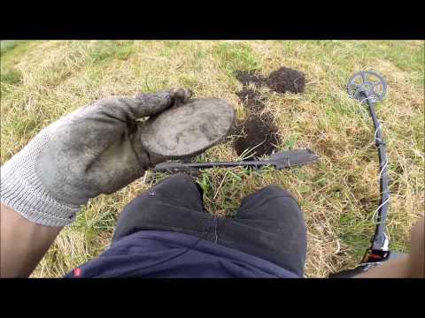 Mitm Metalldetektor auf der Wiese unterwegs. Sondeln 20