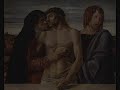giovanni bellini - dead christ supported by the madonna and st. john.  1460, tempera on panel.  pinacoteca di brera, milan.  music - philip glass, kundun.