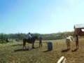 Karolyn and I Canter past