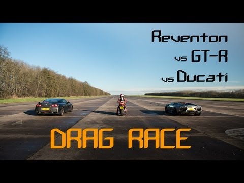 DRAG RACE - Lamborghini REVENTON Roadster vs Nissan GT-R vs Ducati - The BHP Project