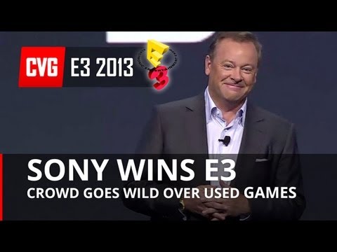 crowd - Sony reveals used game policy, crowd goes WILD! E3 2013: President and CEO of Sony Computer Entertainment of America Jack Tretton reveals Sony's policy on us...