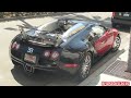 BrianZuk records a stunning Red and Black Bugatti Veyron with cream colored interior, first at rest, then start up it's 1001bhp W16 Engine and drive off.