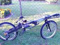 Here a video of my new selfmade folding recumbent prototype. The frame is build of stainless steel and the additional parts are made of alloy. On travelling I put my stuff in a backpack and while riding in the suitcase. Hier das Zusammenbauvideo meines neuen selbstgebauten Liegerades. Der Rahmen ist komplett aus rostfreiem Edelstahl und die Zubehörteile aus Alu. Wenn ich das Rad auf Reisen nutze, dann kommt das Gepäck in einen Rucksack und nach dem Zusammenbau in den leeren Koffer.