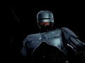 metal gears and pistons creaking, the metallic muscleman robocop defeats baddies on the mean streets of brooklyn in order to save the day yet again.