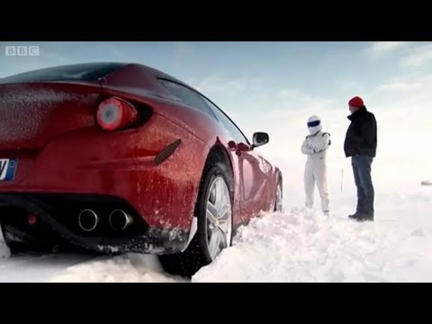 top - The Ferrari FF and Bentley Continental V8 are put through their paces at a unique test track on the edge of the Arctic Circle. The Stig arrives on a hovercra...