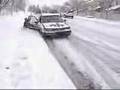 Cars crashing on icy road