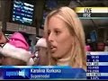 karolina kurkova gives an interview at the nyc stock market exchange with ceo sharon turney, this was one of karolina's pr interviews she did to promote the 2005 victoria's secret show.