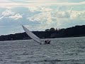 Singlehanded sailing with his feet Singlehanded sailing with his feet