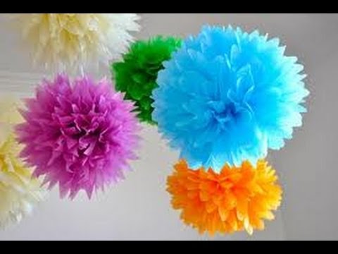 Flores de Papel - Nesse tutorial você vai aprender a fazer pompom para decoração usando papel de seda. Veja também como fazer flor de bala de goma