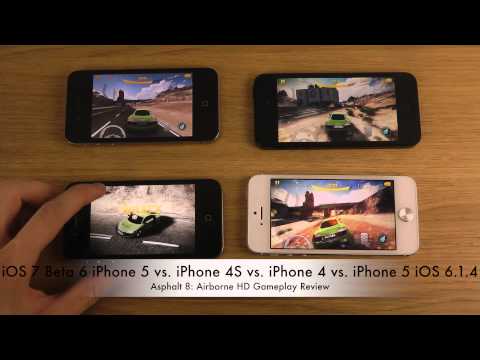 iOS 7 Beta 6 iPhone 5 vs. iPhone 4S vs. iPhone 4 vs. iPhone 5 iOS 6.1.4 - Asphalt 8 Gameplay Review