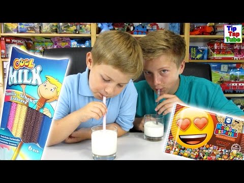 EMOJI Knabber Esspapier und Cool Milk Special Trinkhalme Junkfood testen TipTapTube