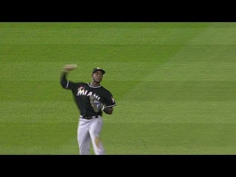 Video: Hechavarria snares liner, doubles off Harper