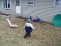 Gage playing soccer