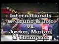 six man squash match from the november 3, 1990 edition of the uswa in memphis.  internationals are shiek hassan, sheik lou fabiano and the samurai.  opponents are ben jordon, freezer thompson and todd morton.

after the match tojo has some choice words for bill dundee about his 