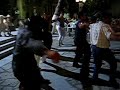 Captain Jiannis dancing on plat�a Ir�ni in Pythag�rio