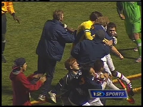 Championship soccer match breaks into on-field brawl Championship soccer match breaks into on-field brawl
