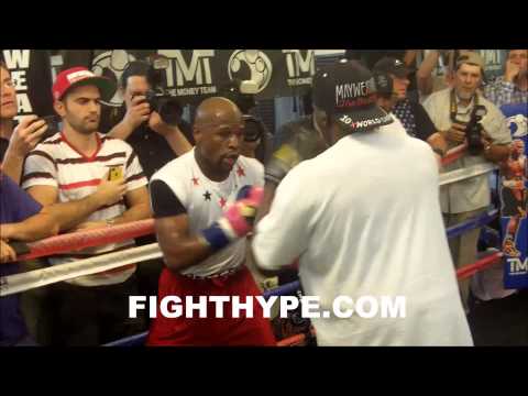 FLOYD MAYWEATHER RIPS SHOTS TO THE BODY AT MEDIA DAY FOR MARCOS MAIDANA FIGHT