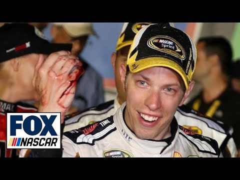 Brad Keselowski Cuts Hand on Champagne Bottle in Victory Lane - Kentucky - 2014 NASCAR Sprint Cup