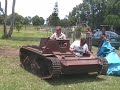 This year saw more Dodges than jeeps. About the best fun was this WWII pommy Bren Gun Carrier, a very rare model in Oz as most surviving examples are of LP2A Local Pattern. The armour had been cut away decades ago when it was used on a farm.It didn't have brakes and the steering was sort-of not fully working. As the gearshift linkages were also missing, one of the passengers did the gear changing upon a hand signal. The engine was prone to overheating as the cooling system was rigged up using a plastic bottle (the consequences of which you'll see in my 'Bren Carrier Ride' video) :)