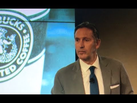 Starcucks CEO Howard Schultz is seen telling employees Trump is