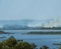 Helitankers refilling from Lake Joondalup to tackle bush fire raging on the northern shore.