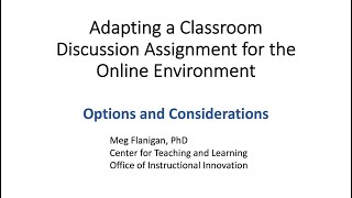 Adapting a Classroom Discussion Assignment for the Online Environment