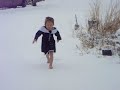 Barefoot in the snow! Barefoot in the snow!