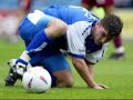 photo montage of sexy footballer peter sweeney playing in lycra cycling shorts.