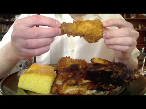 ASMR Eating/Whisper - Eating grilled & fried chicken w/ cornbread